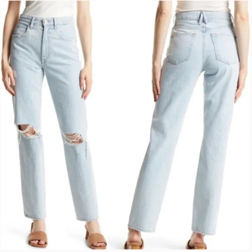 SLVRLAKE London Jeans in Love Hurts Distressed High Rise Straight Leg 24